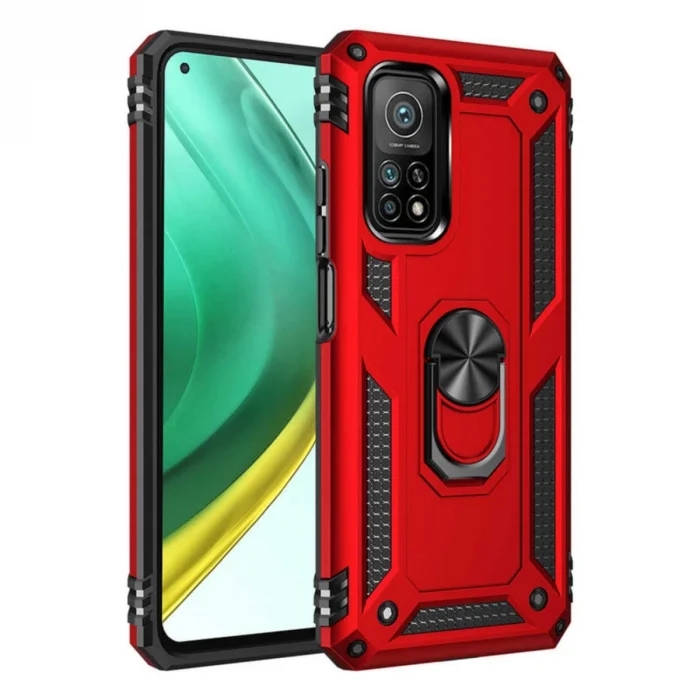 BUĞZ Xiaomi Mi 10t Pro Kılıf Sofya Yüzüklü Silikon Kapak - Kırmızı