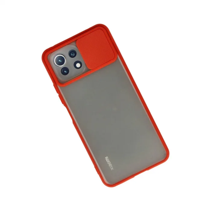 BUĞZ Xiaomi Mi 11 Lite Kılıf Palm Buzlu Kamera Sürgülü Silikon - Kırmızı
