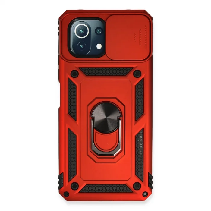 BUĞZ Xiaomi Mi 11 Lite Kılıf Pars Lens Yüzüklü Silikon - Kırmızı