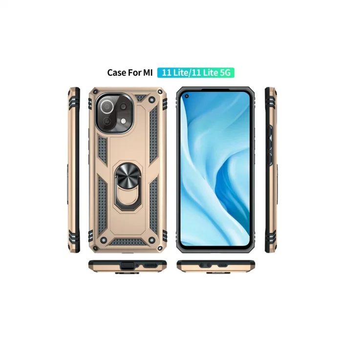 BUĞZ Xiaomi Mi 11 Lite Kılıf Sofya Yüzüklü Silikon Kapak - Gold