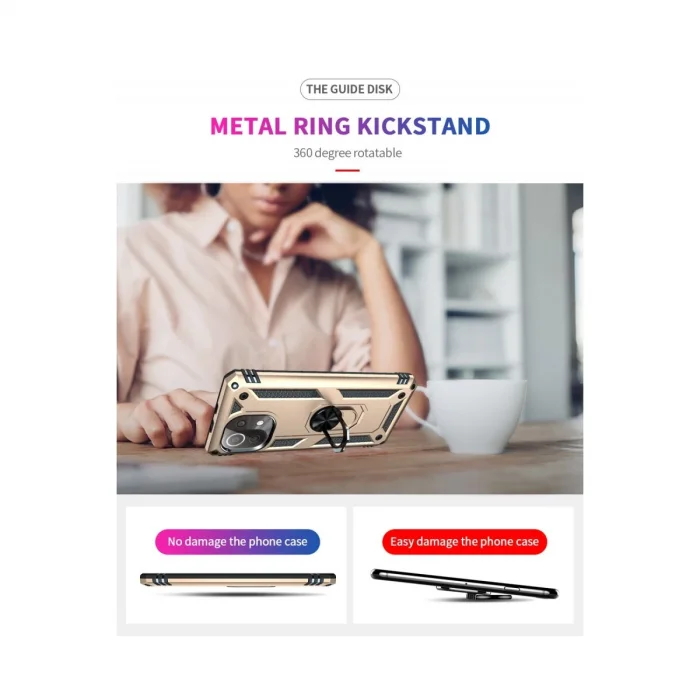 BUĞZ Xiaomi Mi 11 Lite Kılıf Sofya Yüzüklü Silikon Kapak - Gold