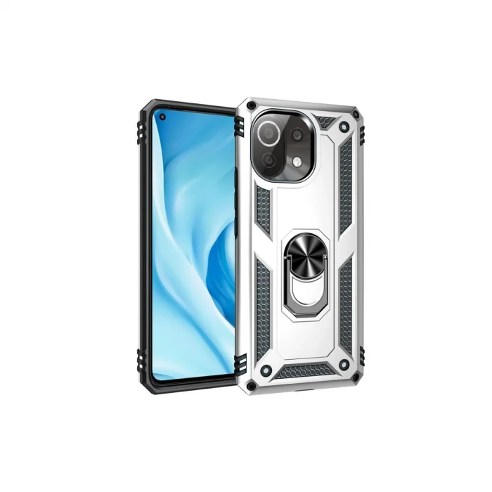 BUĞZ Xiaomi Mi 11 Lite Kılıf Sofya Yüzüklü Silikon Kapak - Gümüş