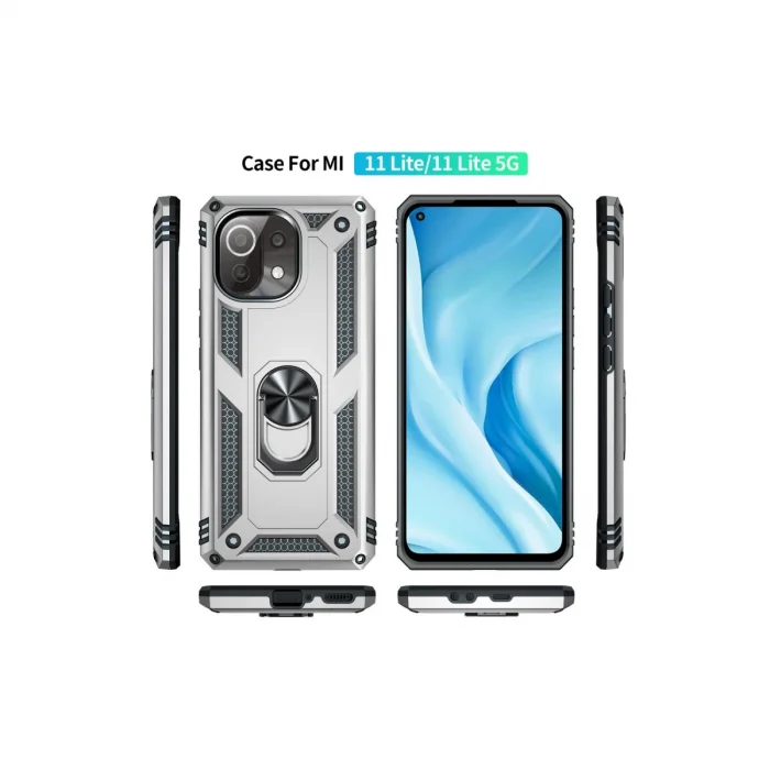 BUĞZ Xiaomi Mi 11 Lite Kılıf Sofya Yüzüklü Silikon Kapak - Gümüş