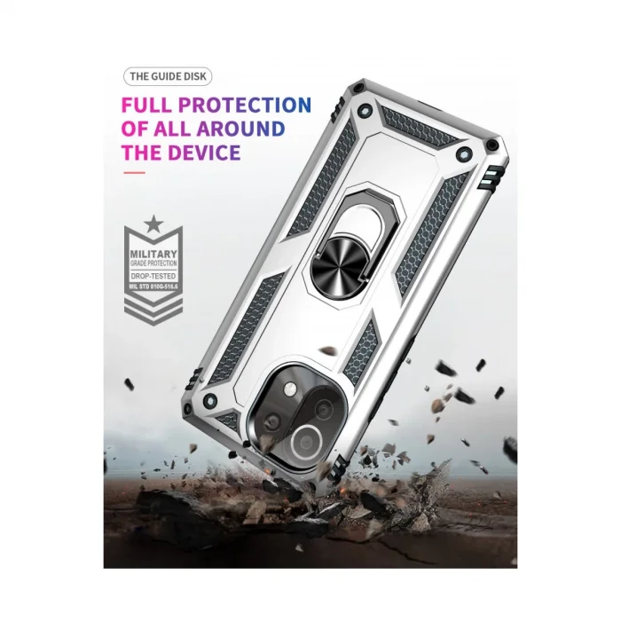 BUĞZ Xiaomi Mi 11 Lite Kılıf Sofya Yüzüklü Silikon Kapak - Gümüş