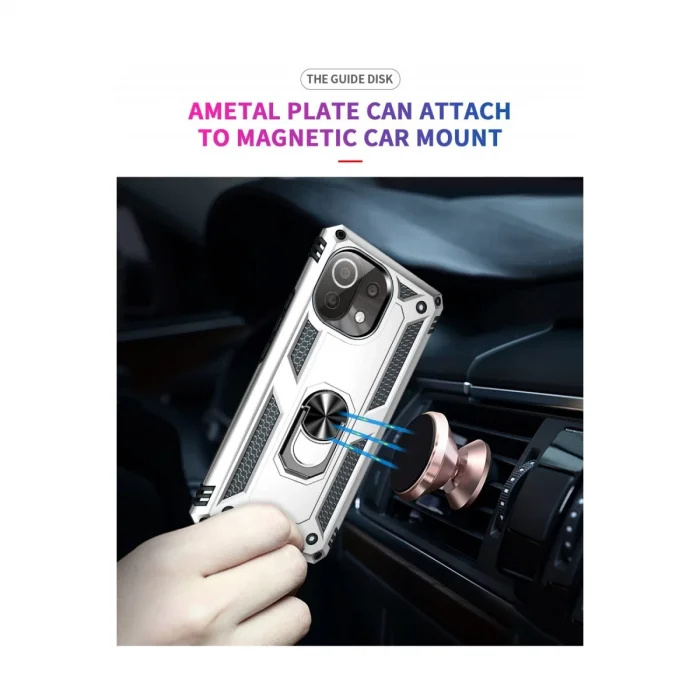 BUĞZ Xiaomi Mi 11 Lite Kılıf Sofya Yüzüklü Silikon Kapak - Gümüş