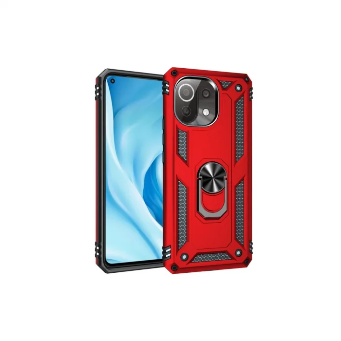 BUĞZ Xiaomi Mi 11 Lite Kılıf Sofya Yüzüklü Silikon Kapak - Kırmızı