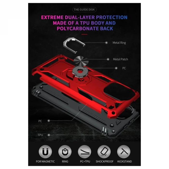 BUĞZ Xiaomi Mi 11 Lite Kılıf Sofya Yüzüklü Silikon Kapak - Kırmızı