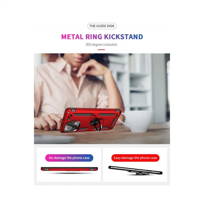 BUĞZ Xiaomi Mi 11 Lite Kılıf Sofya Yüzüklü Silikon Kapak - Kırmızı