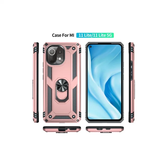 BUĞZ Xiaomi Mi 11 Lite Kılıf Sofya Yüzüklü Silikon Kapak - Rose