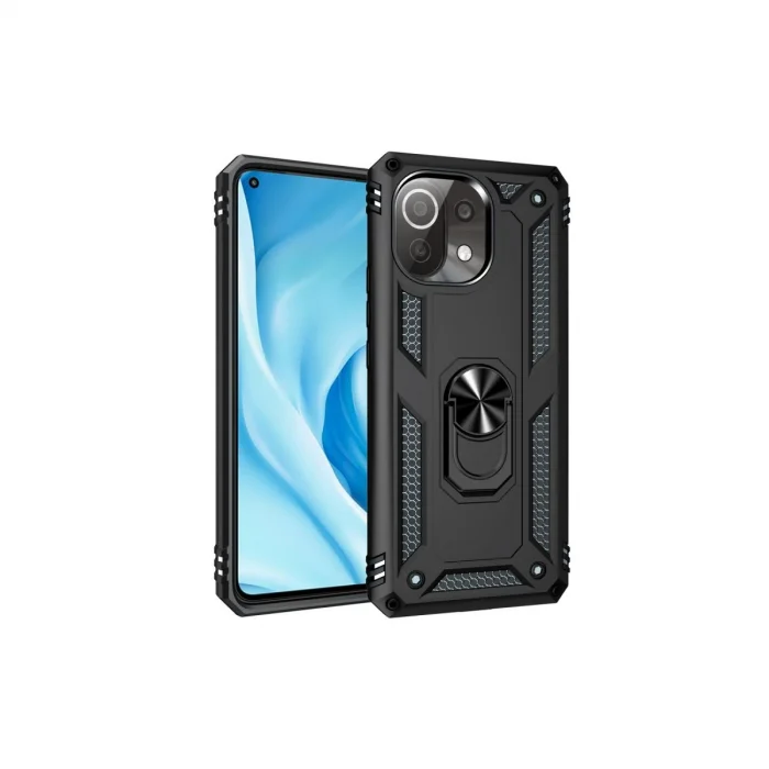 BUĞZ Xiaomi Mi 11 Lite Kılıf Sofya Yüzüklü Silikon Kapak - Siyah