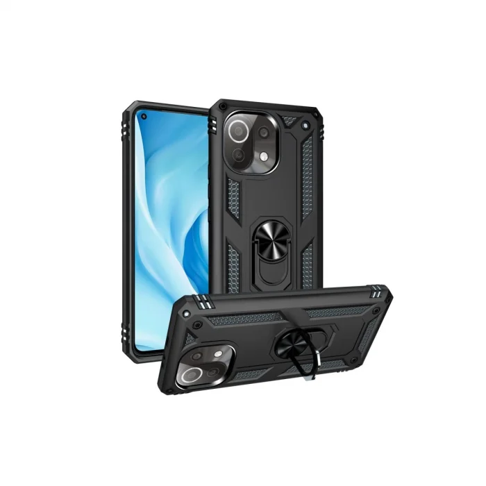 BUĞZ Xiaomi Mi 11 Lite Kılıf Sofya Yüzüklü Silikon Kapak - Siyah