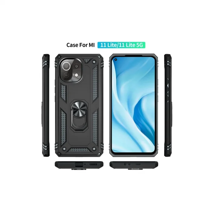 BUĞZ Xiaomi Mi 11 Lite Kılıf Sofya Yüzüklü Silikon Kapak - Siyah