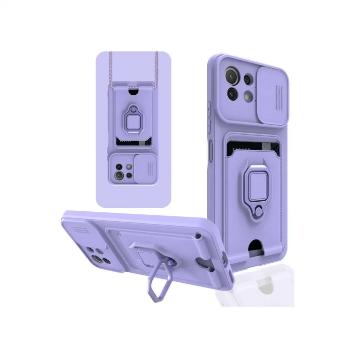 BUĞZ Xiaomi Mi 11 Lite Kılıf Zuma Kartvizitli Yüzüklü Silikon - Lila