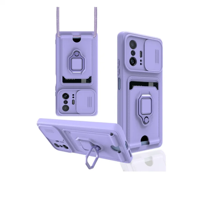 BUĞZ Xiaomi Mi 11t Pro Kılıf Zuma Kartvizitli Yüzüklü Silikon - Lila