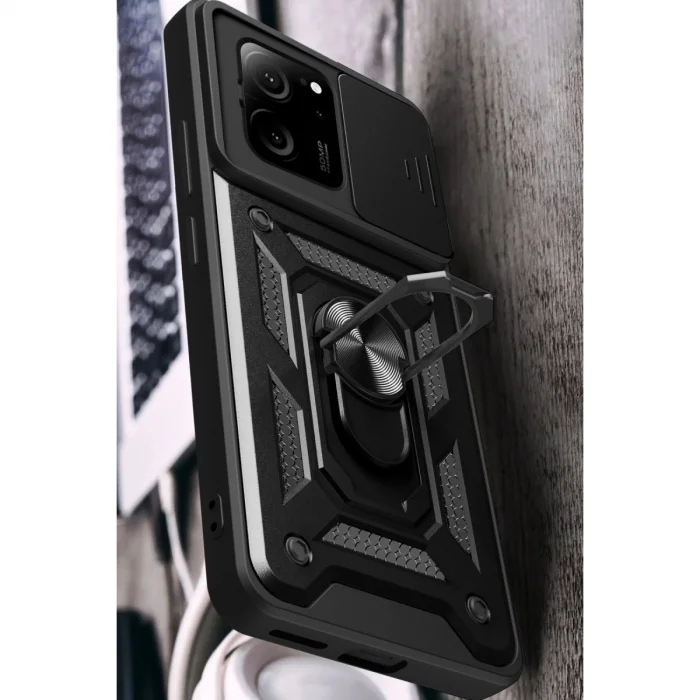 BUĞZ Xiaomi Mi 13t Pro Kılıf Pars Lens Yüzüklü Silikon - Siyah