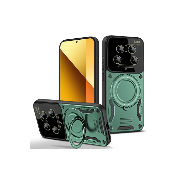 BUĞZ Xiaomi Mi 14 Ultra Kılıf Joy Lens Standlı Kapak - Koyu Yeşil