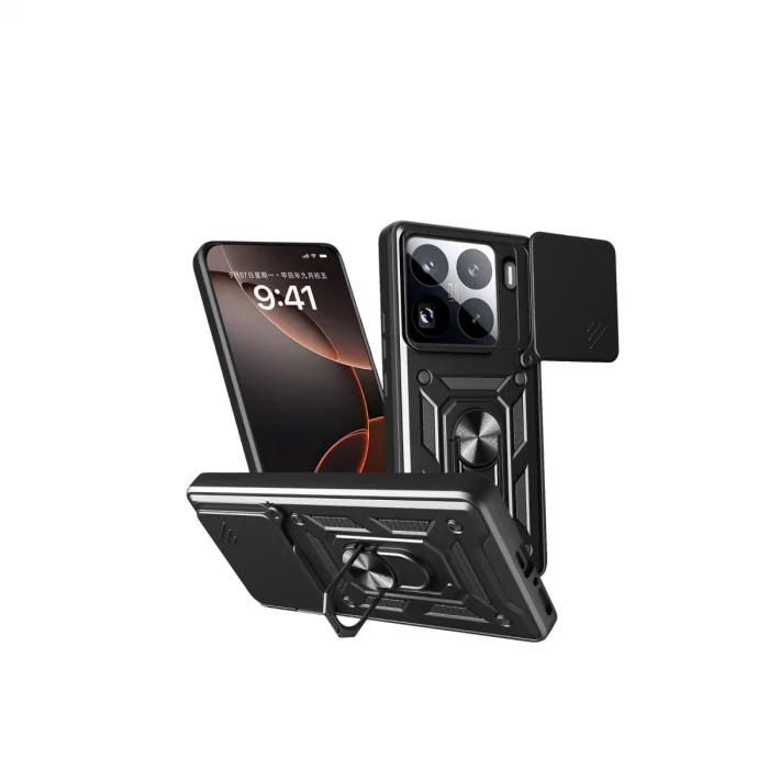 BUĞZ Xiaomi Mi 15 Pro Kılıf Pars Lens Yüzüklü Silikon - Siyah