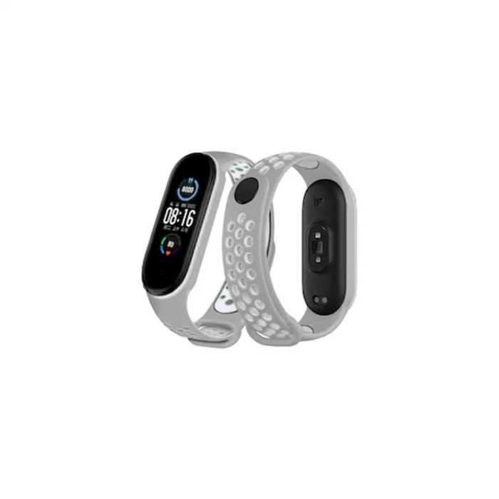 BUĞZ Xiaomi Mi Band 6 Spor Delikli Kordon - Gri-kırmızı