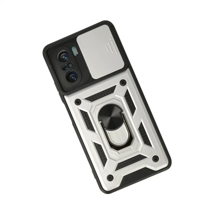 BUĞZ Xiaomi Poco F3 Kılıf Pars Lens Yüzüklü Silikon - Gümüş