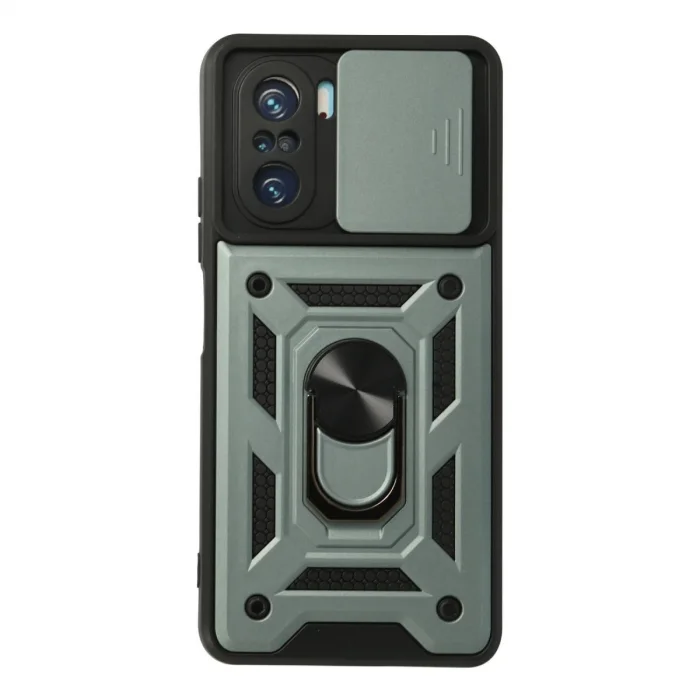 BUĞZ Xiaomi Poco F3 Kılıf Pars Lens Yüzüklü Silikon - Yeşil