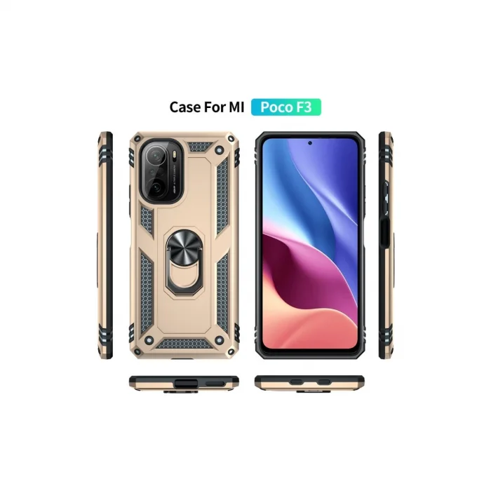 BUĞZ Xiaomi Poco F3 Kılıf Sofya Yüzüklü Silikon Kapak - Gold