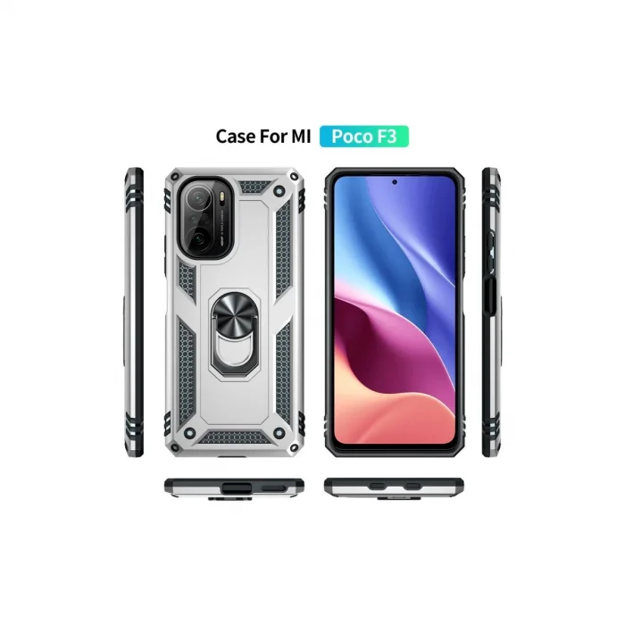 BUĞZ Xiaomi Poco F3 Kılıf Sofya Yüzüklü Silikon Kapak - Gümüş