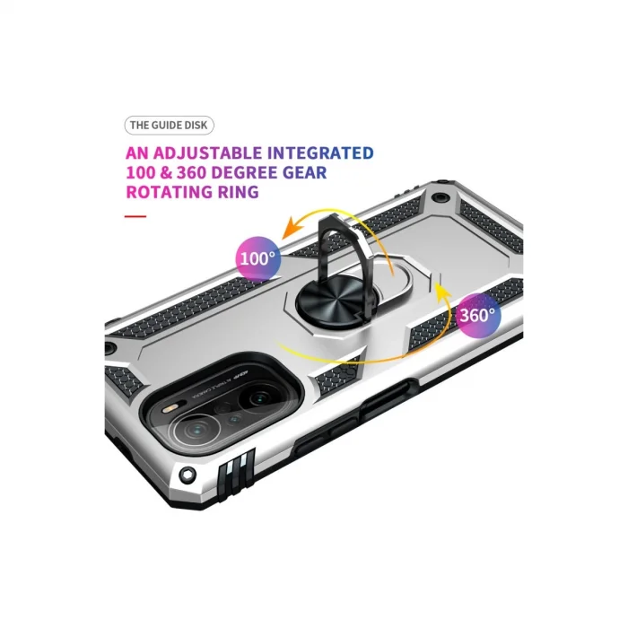 BUĞZ Xiaomi Poco F3 Kılıf Sofya Yüzüklü Silikon Kapak - Gümüş