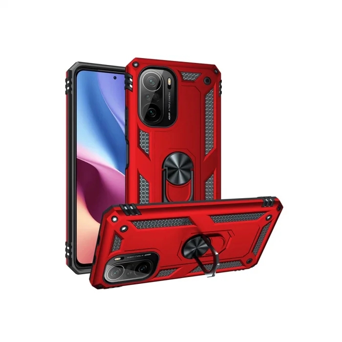 BUĞZ Xiaomi Poco F3 Kılıf Sofya Yüzüklü Silikon Kapak - Kırmızı