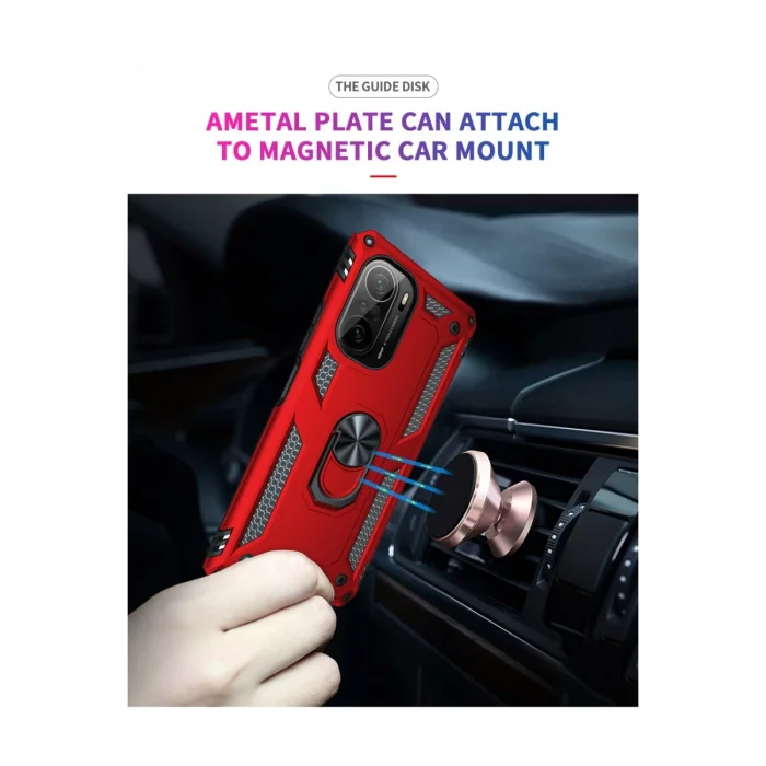 BUĞZ Xiaomi Poco F3 Kılıf Sofya Yüzüklü Silikon Kapak - Kırmızı