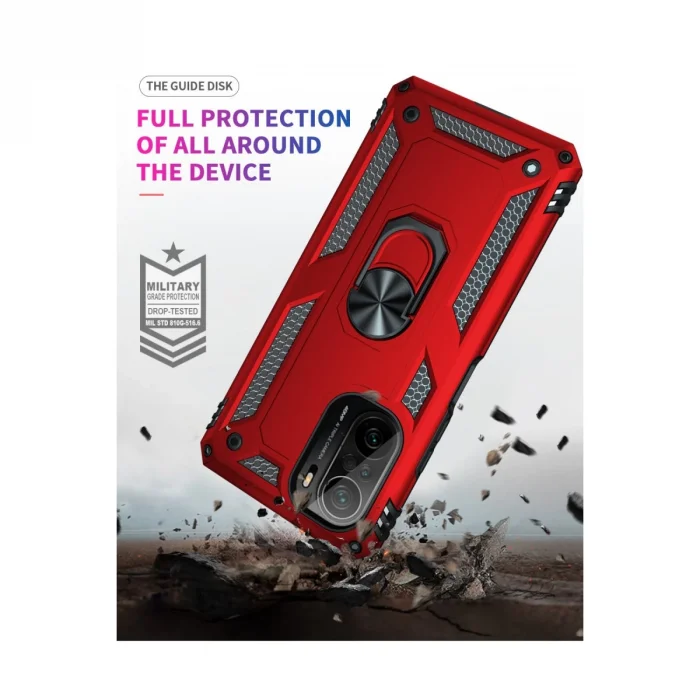 BUĞZ Xiaomi Poco F3 Kılıf Sofya Yüzüklü Silikon Kapak - Kırmızı