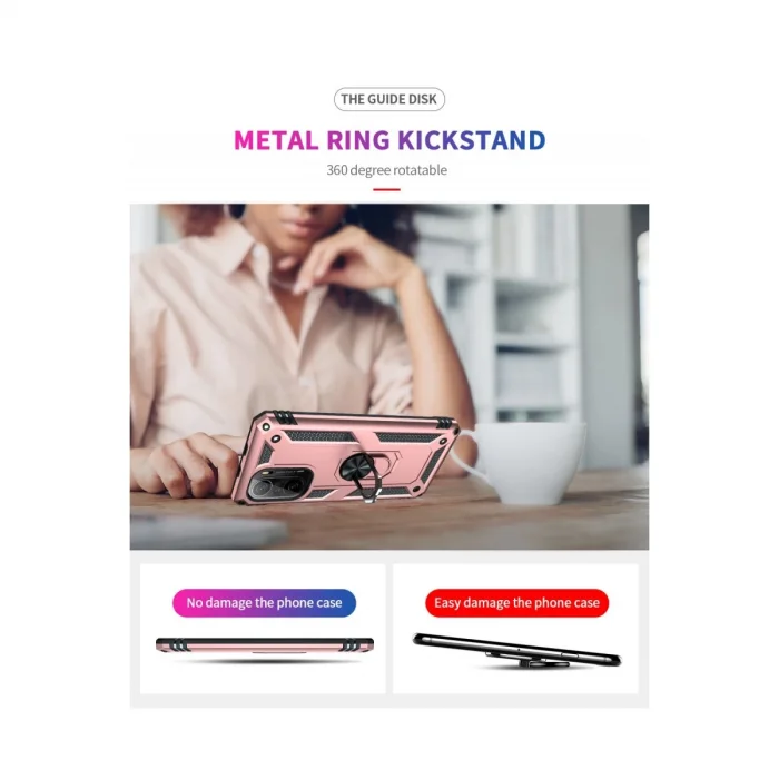 BUĞZ Xiaomi Poco F3 Kılıf Sofya Yüzüklü Silikon Kapak - Rose