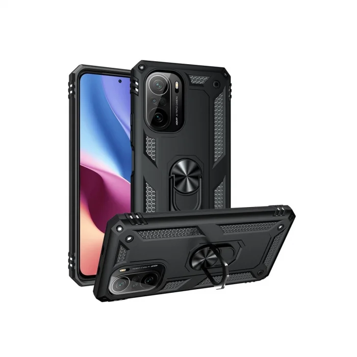 BUĞZ Xiaomi Poco F3 Kılıf Sofya Yüzüklü Silikon Kapak - Siyah