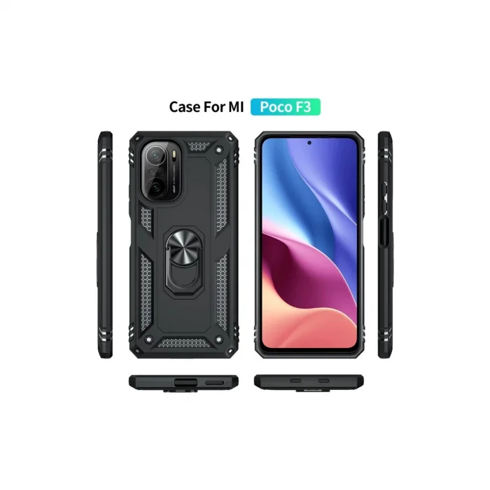 BUĞZ Xiaomi Poco F3 Kılıf Sofya Yüzüklü Silikon Kapak - Siyah