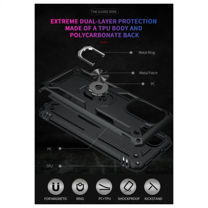 BUĞZ Xiaomi Poco F3 Kılıf Sofya Yüzüklü Silikon Kapak - Siyah