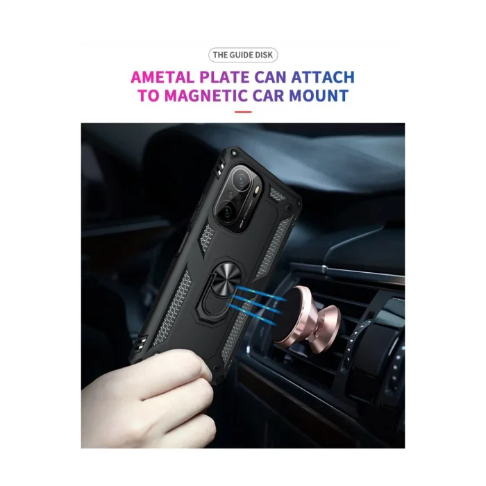 BUĞZ Xiaomi Poco F3 Kılıf Sofya Yüzüklü Silikon Kapak - Siyah