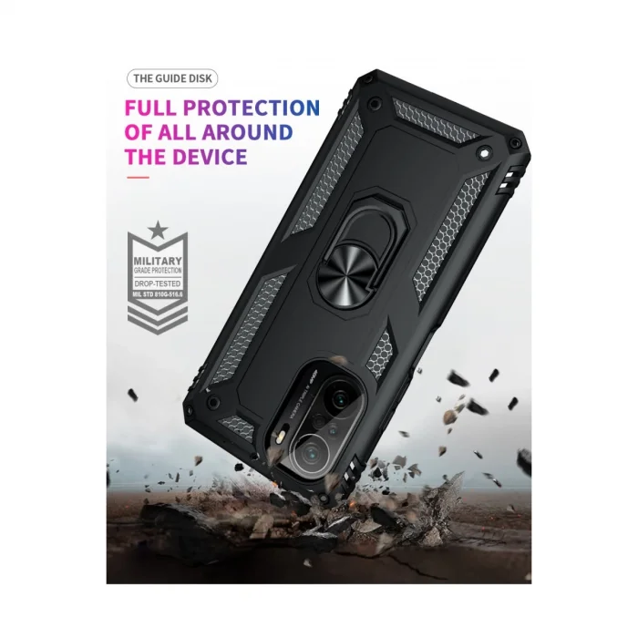 BUĞZ Xiaomi Poco F3 Kılıf Sofya Yüzüklü Silikon Kapak - Siyah