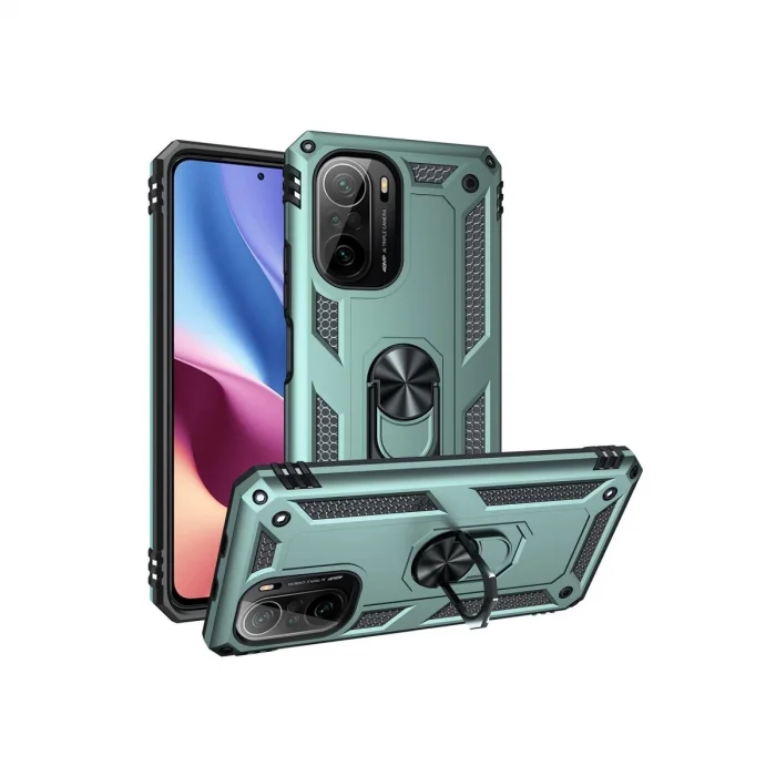 BUĞZ Xiaomi Poco F3 Kılıf Sofya Yüzüklü Silikon Kapak - Yeşil