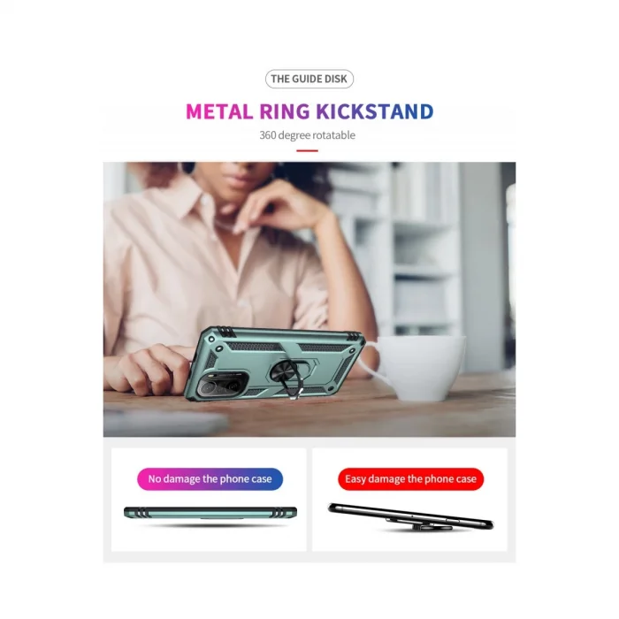 BUĞZ Xiaomi Poco F3 Kılıf Sofya Yüzüklü Silikon Kapak - Yeşil