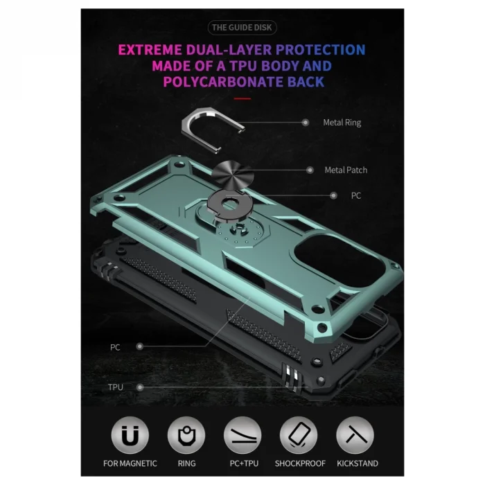 BUĞZ Xiaomi Poco F3 Kılıf Sofya Yüzüklü Silikon Kapak - Yeşil