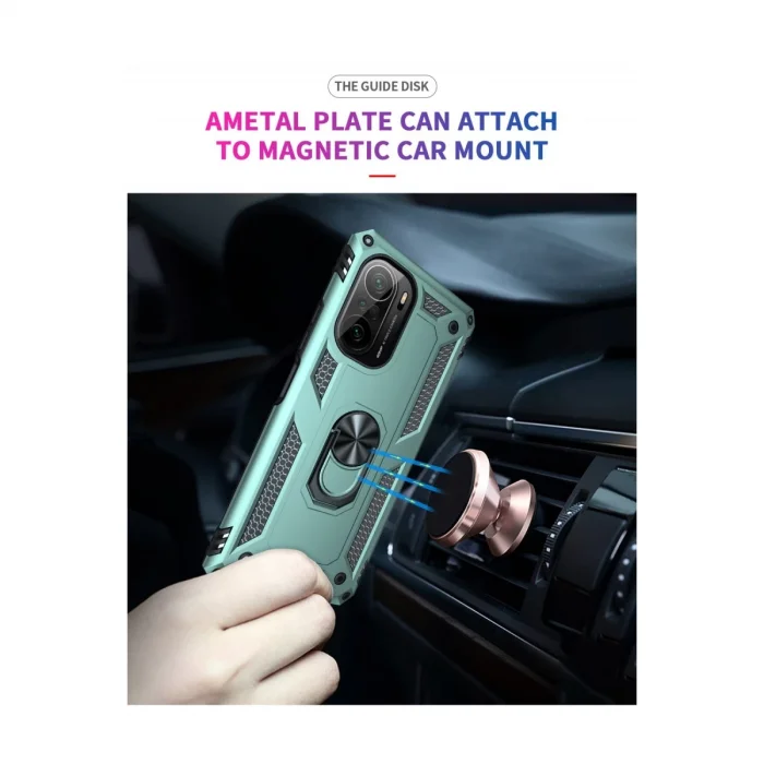 BUĞZ Xiaomi Poco F3 Kılıf Sofya Yüzüklü Silikon Kapak - Yeşil