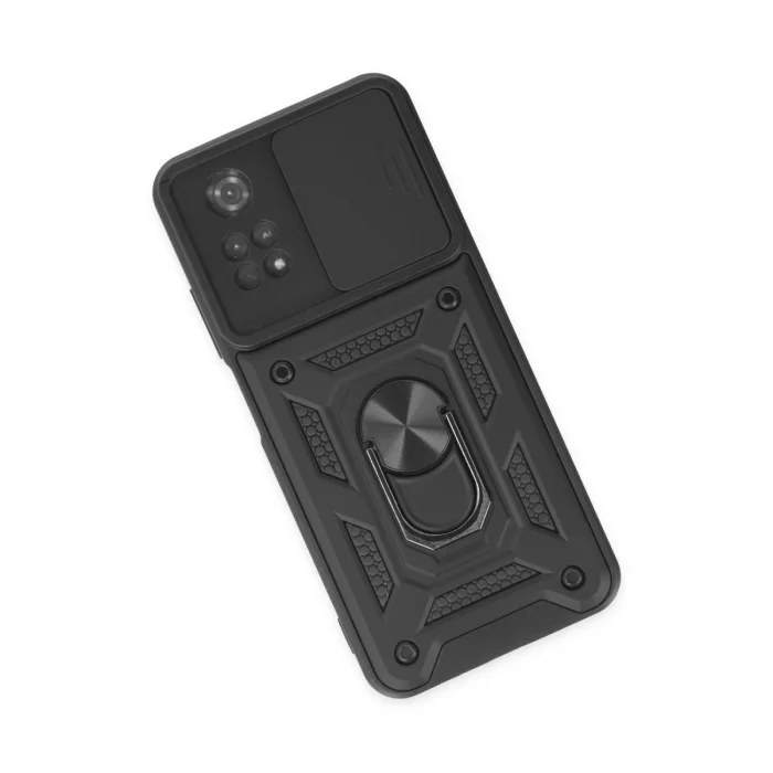 BUĞZ Xiaomi Poco M4 Pro 4g Kılıf Pars Lens Yüzüklü Silikon - Siyah