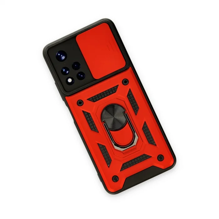 BUĞZ Xiaomi Poco M4 Pro 5g Kılıf Pars Lens Yüzüklü Silikon - Kırmızı