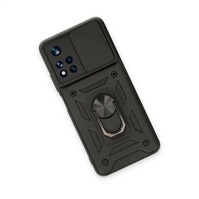 BUĞZ Xiaomi Poco M4 Pro 5g Kılıf Pars Lens Yüzüklü Silikon - Siyah