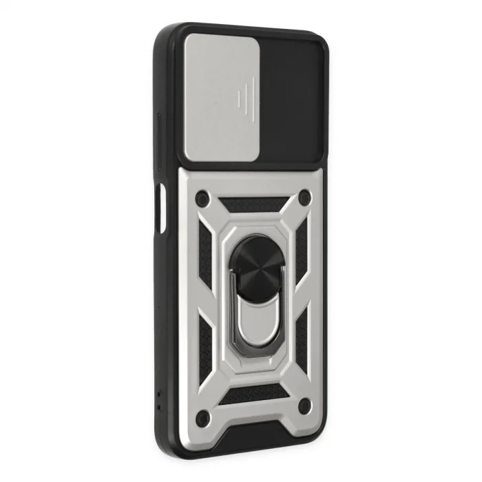 BUĞZ Xiaomi Poco M5 Kılıf Pars Lens Yüzüklü Silikon - Gümüş