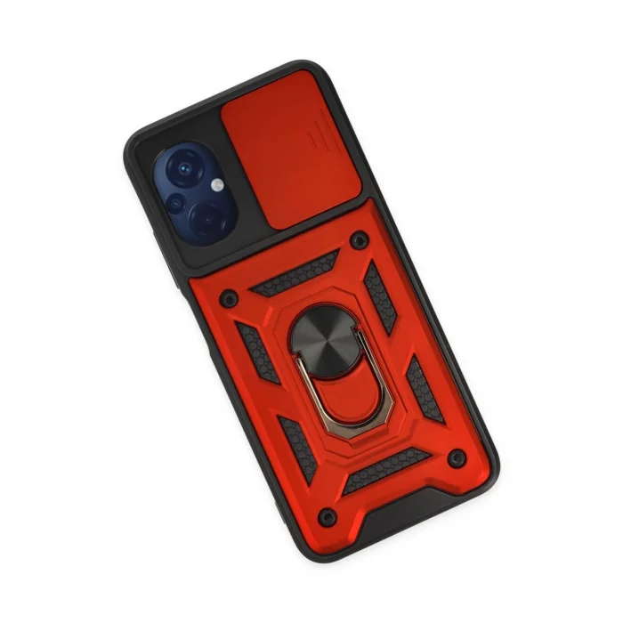 BUĞZ Xiaomi Poco M5 Kılıf Pars Lens Yüzüklü Silikon - Kırmızı