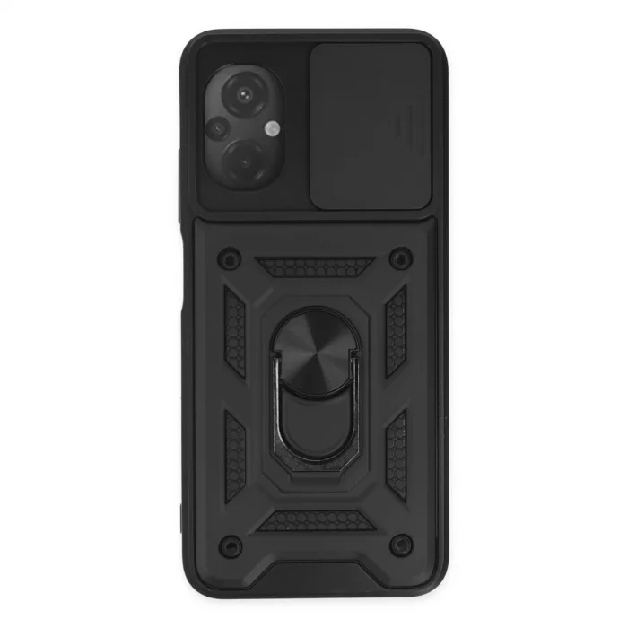 BUĞZ Xiaomi Poco M5 Kılıf Pars Lens Yüzüklü Silikon - Siyah