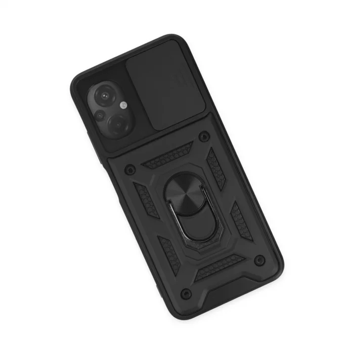 BUĞZ Xiaomi Poco M5 Kılıf Pars Lens Yüzüklü Silikon - Siyah