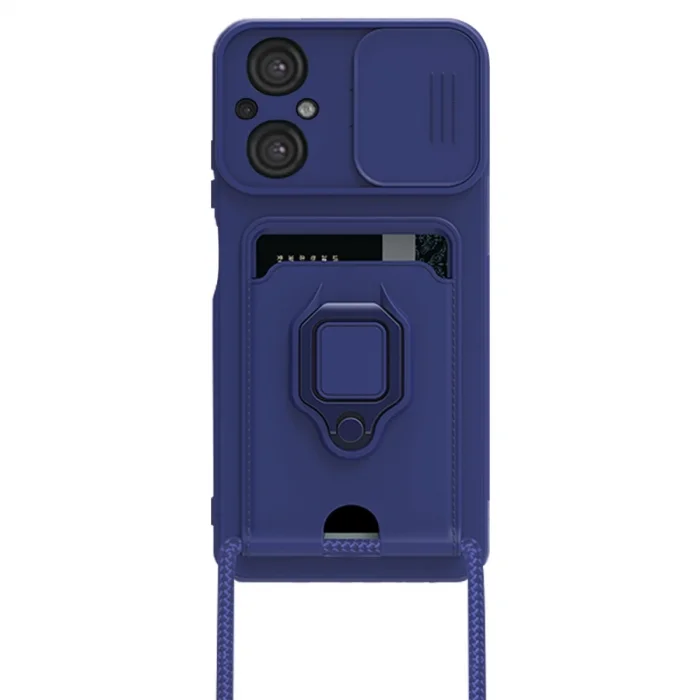 BUĞZ Xiaomi Poco M5 Kılıf Zuma Kartvizitli Yüzüklü Silikon - Lacivert