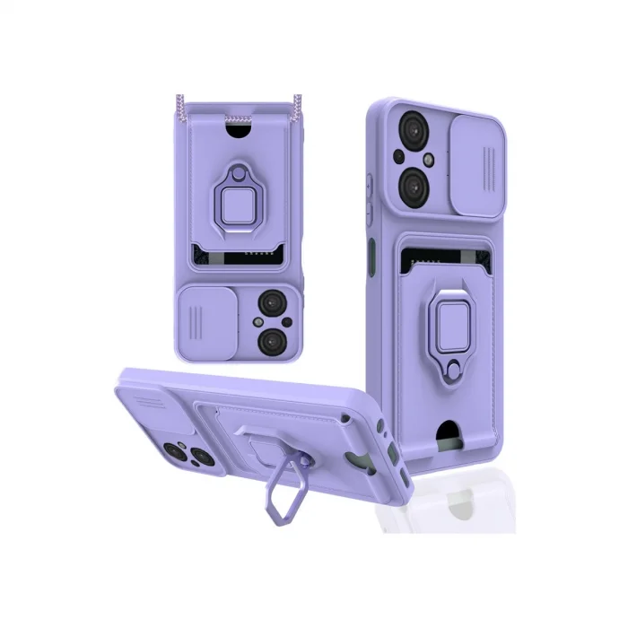 BUĞZ Xiaomi Poco M5 Kılıf Zuma Kartvizitli Yüzüklü Silikon - Lila