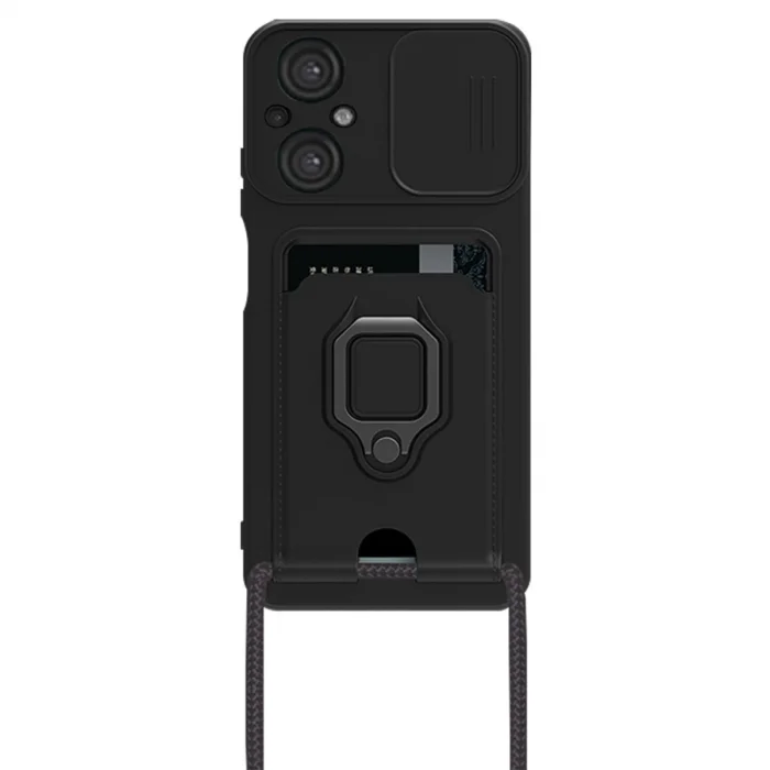 BUĞZ Xiaomi Poco M5 Kılıf Zuma Kartvizitli Yüzüklü Silikon - Siyah